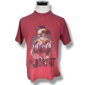 Vintage Lifting Workout 0% Body Fat Skeleton T-Shirt Men’s Large Pink Y2K Tee